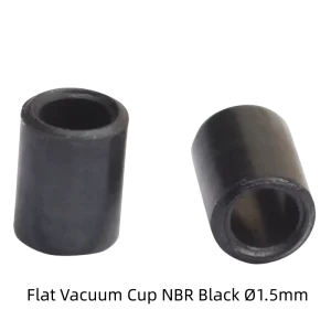 Flat vacuum cup made of black NBR, diameter 1.5 mm, for EOAT applications in industrial automation.