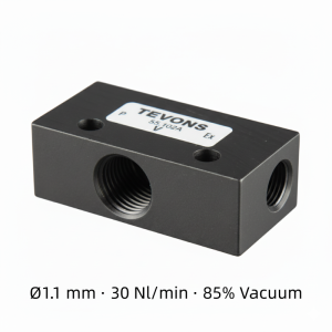 Heavy-Duty Pneumatic Vacuum Generator 1.1 mm, 30 Nl/min suction, 85% vacuum for EOAT