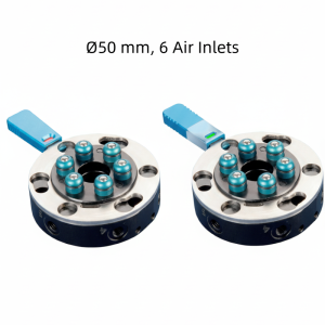 Round manual quick changer Ø50 mm with 6 pneumatic inlets, robot-side EOAT connector