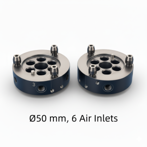 Round manual quick changer Ø50 mm gripper side with 6 pneumatic ports for EOAT
